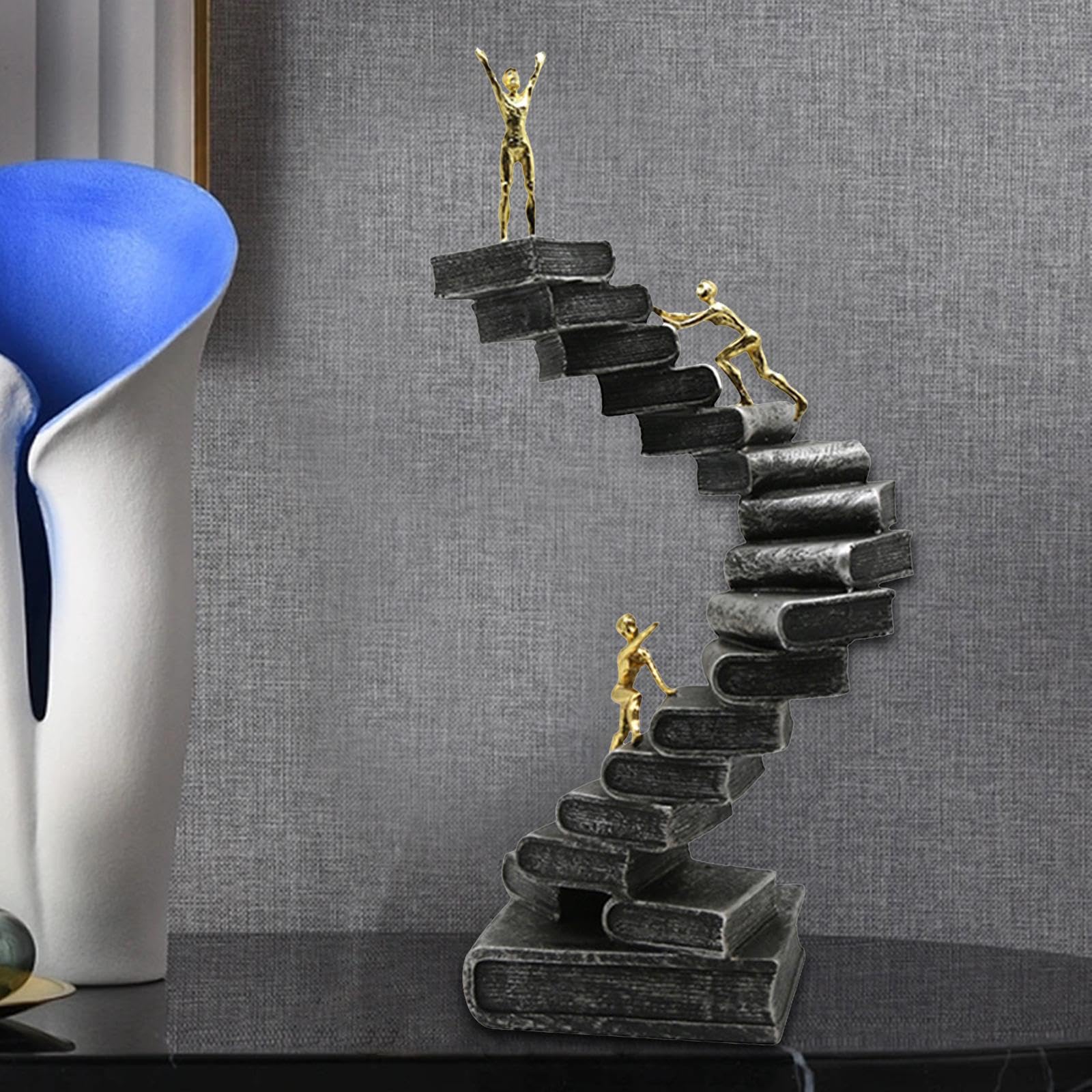 Denker Figur, Kletternde Buchleiter Statue für Heimdekorationsstudio