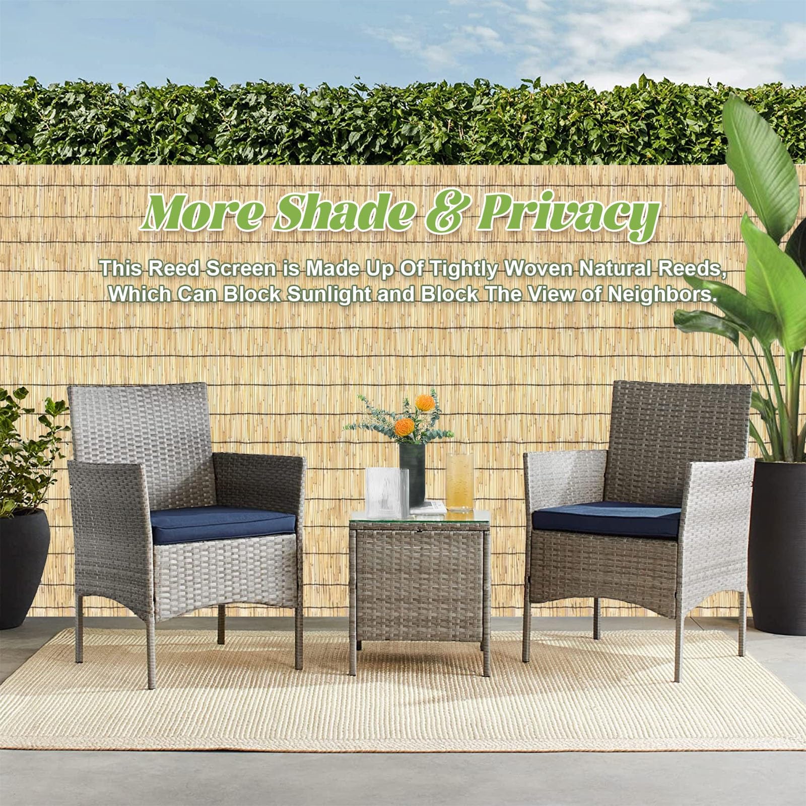 Valla de bambú natural duradera para balcón, terraza y jardín, opciones de altura de 60 cm a 160 cm, elegante solución de privacidad en línea negra primaria
