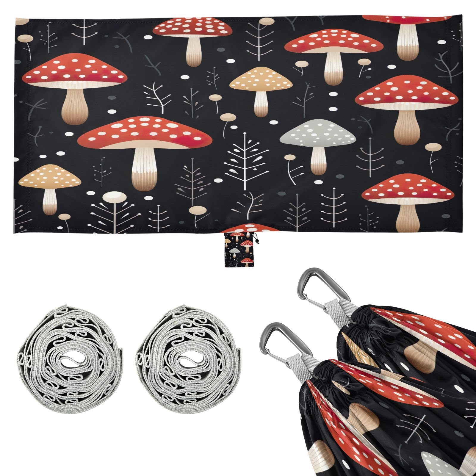 Kigai Mushroom Leaf Camping Hammock Durable & Portable Travel Hammock Holds 330lbs with Tree Strapsm, Pocket, Camping Accessories