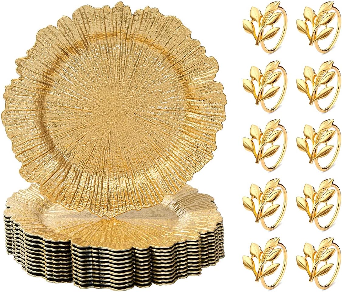 mwellewm Charger Plates Set of 12 Plastic Reef Gold