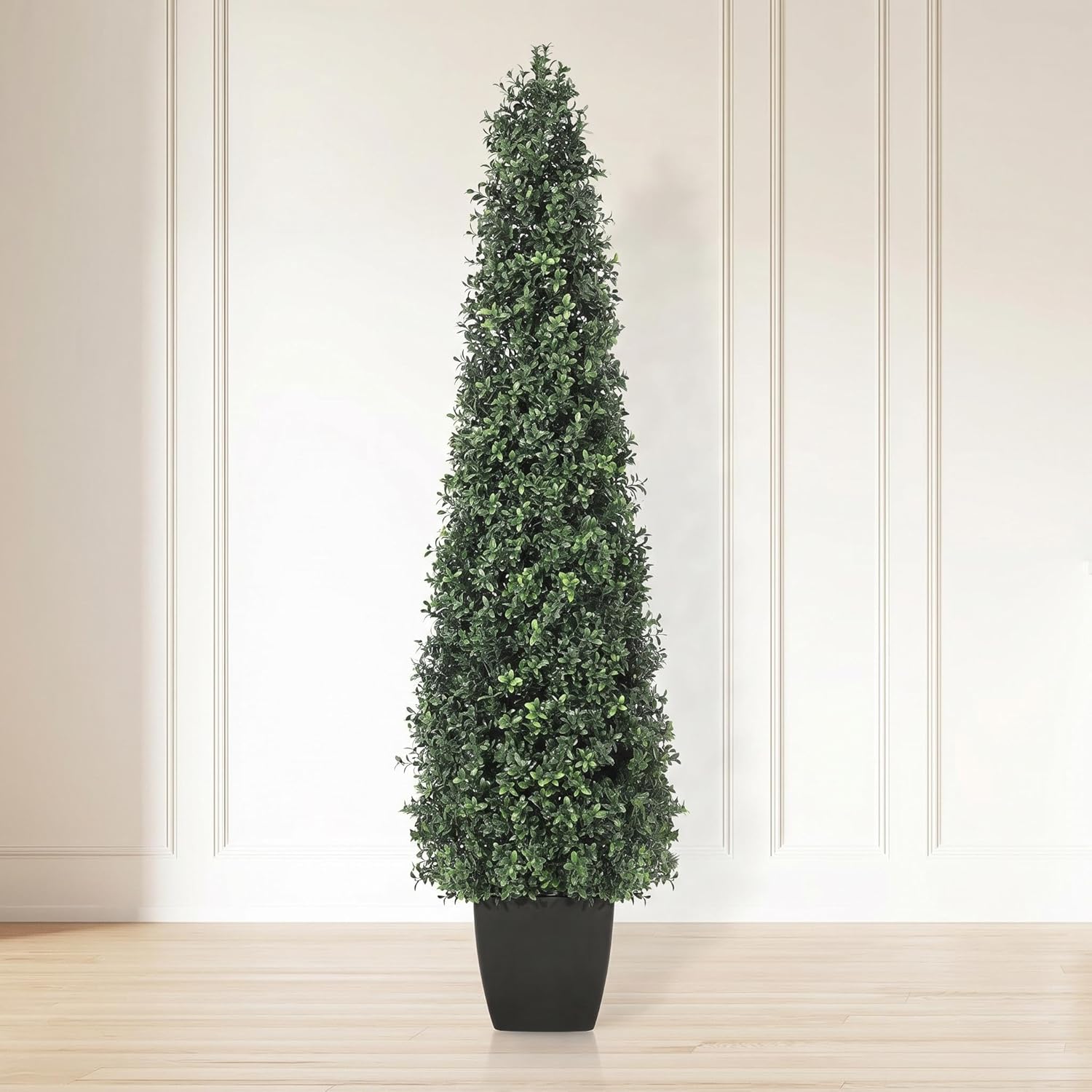 IDEALHOUSE 5FT Artificial Topiary Tree, 2 Pack Cone-Shaped Faux Boxwood Plants with Pot, UV Resistant Fake Evergreen Shrubs for Indoor Outdoor Home Garden Porch Front Door Decor
