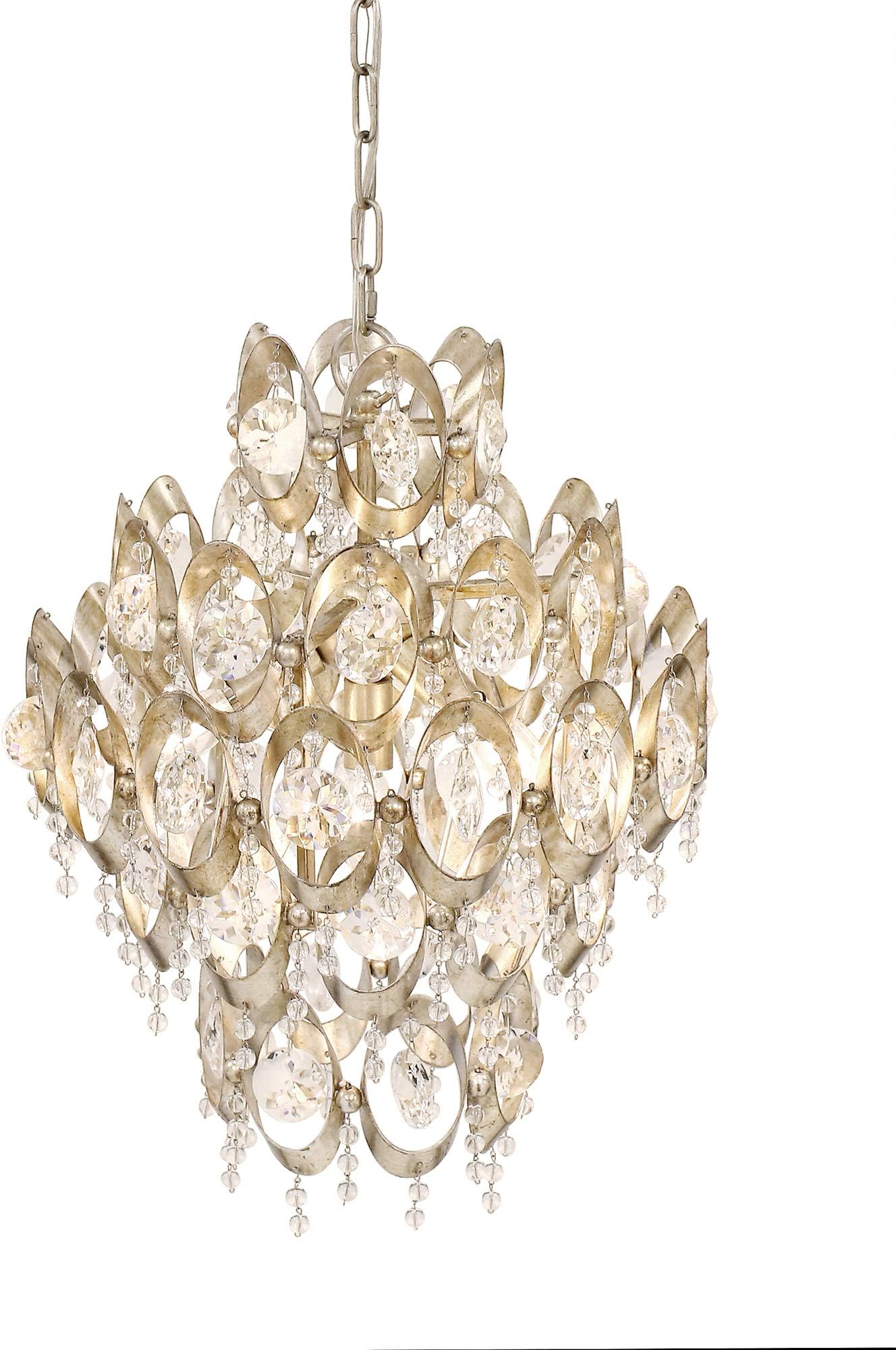 ZOLA 4 LIGHT CRYSTAL SILVER LEAF PENDANT CHANDELIER