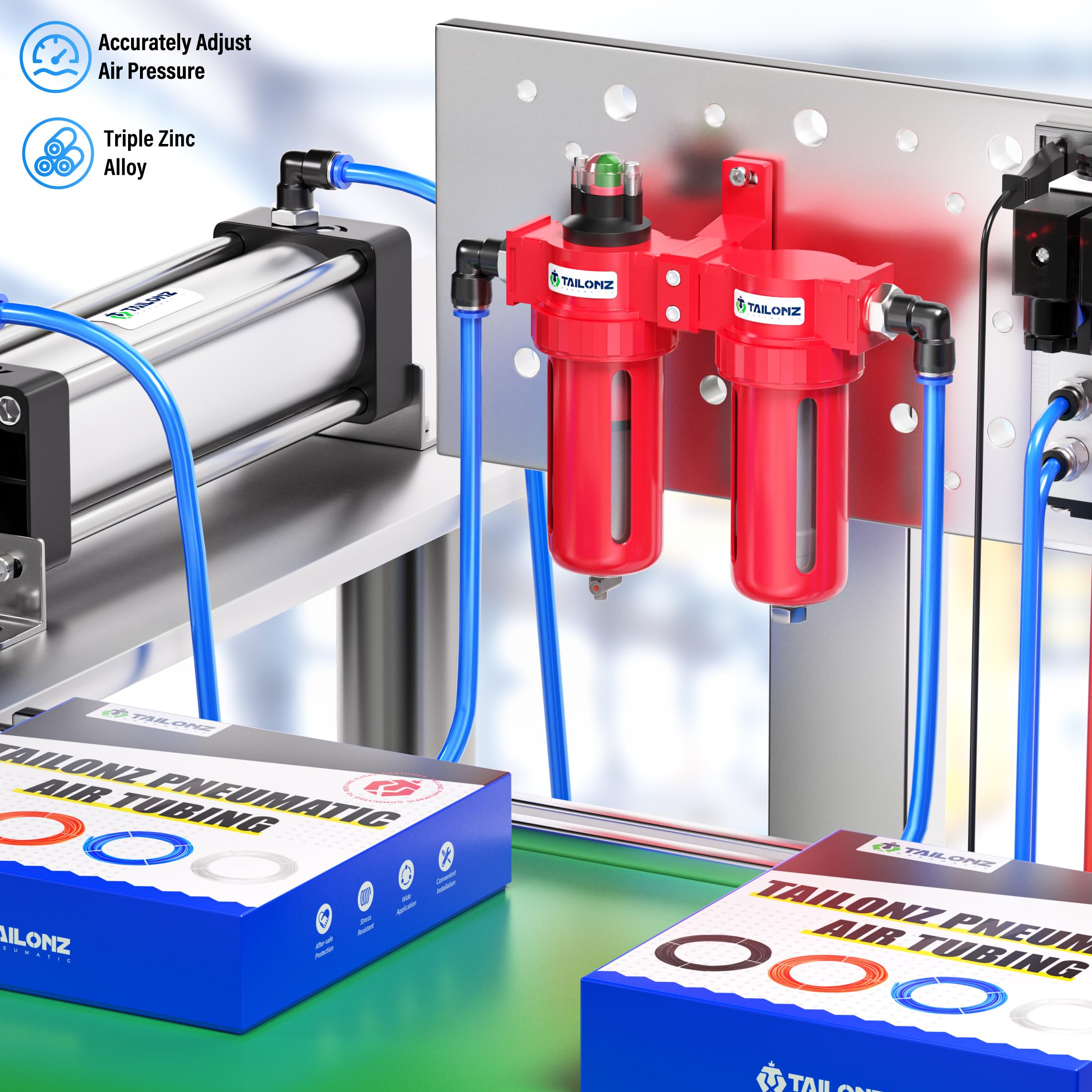 TAILONZ PNEUMATIC Sistema de secado de filtro de aire de aleación de aluminio NPT de 0-150 PSI, filtro de partículas, filtro coalescente, filtración y secado de secadora desecante