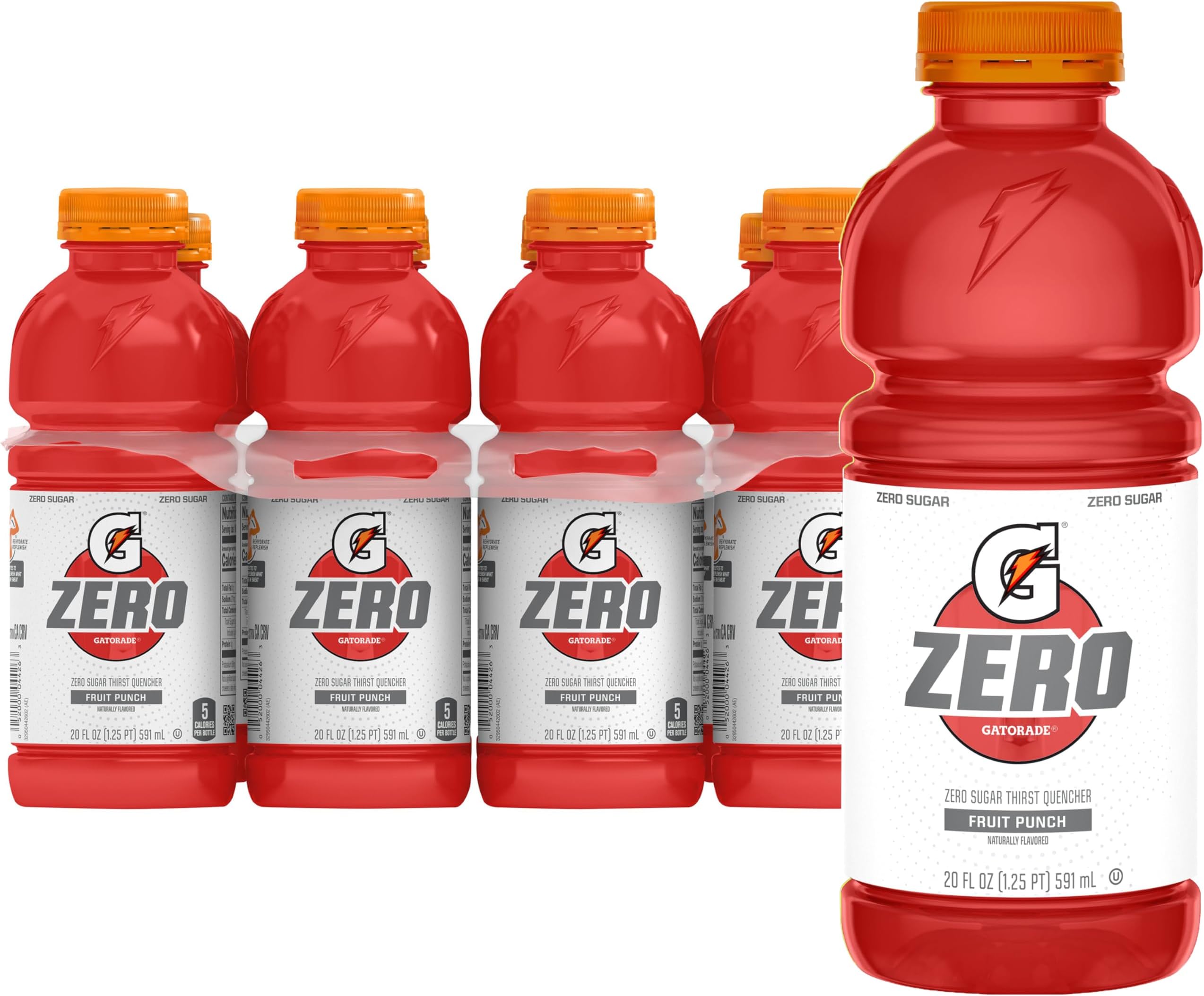 Thirst Quencher Zero Sugar Sports Drink, Fruit Punch, 20oz Bottles, 8 Pack, Electrolytes for Rehydration