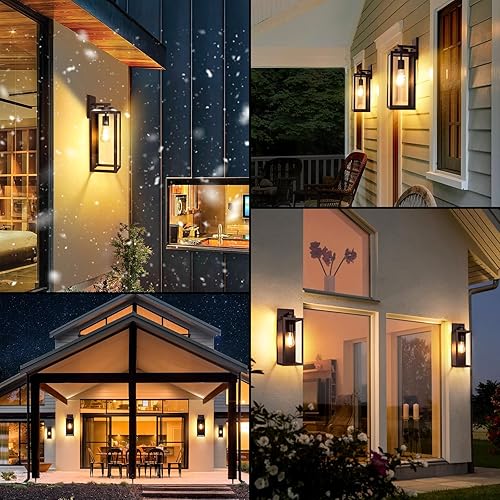 Vista 65 de BesLowe Lámpara de pared para exteriores, linterna de pared exterior, impermeable, aplique de porche exterior negro con acabado negro mate
