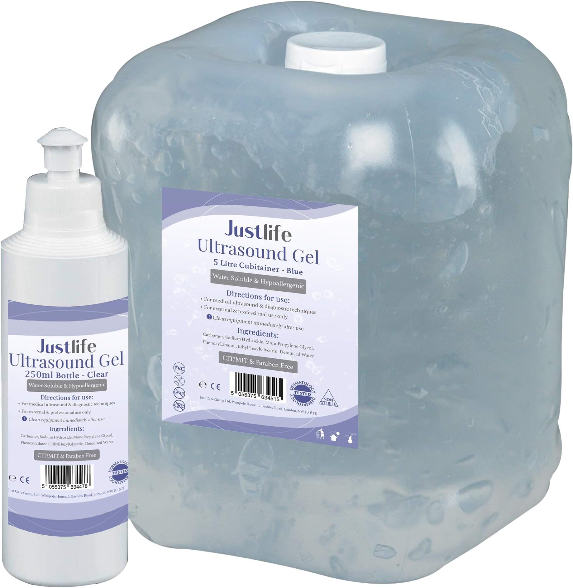 Justlife Ultrasound Clear Gel 5Ltr Cubitainer & 250ml Refill