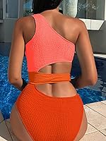 Vista 4 de WDIRARA Traje de baño de una pieza con corte de bloque de color para mujer