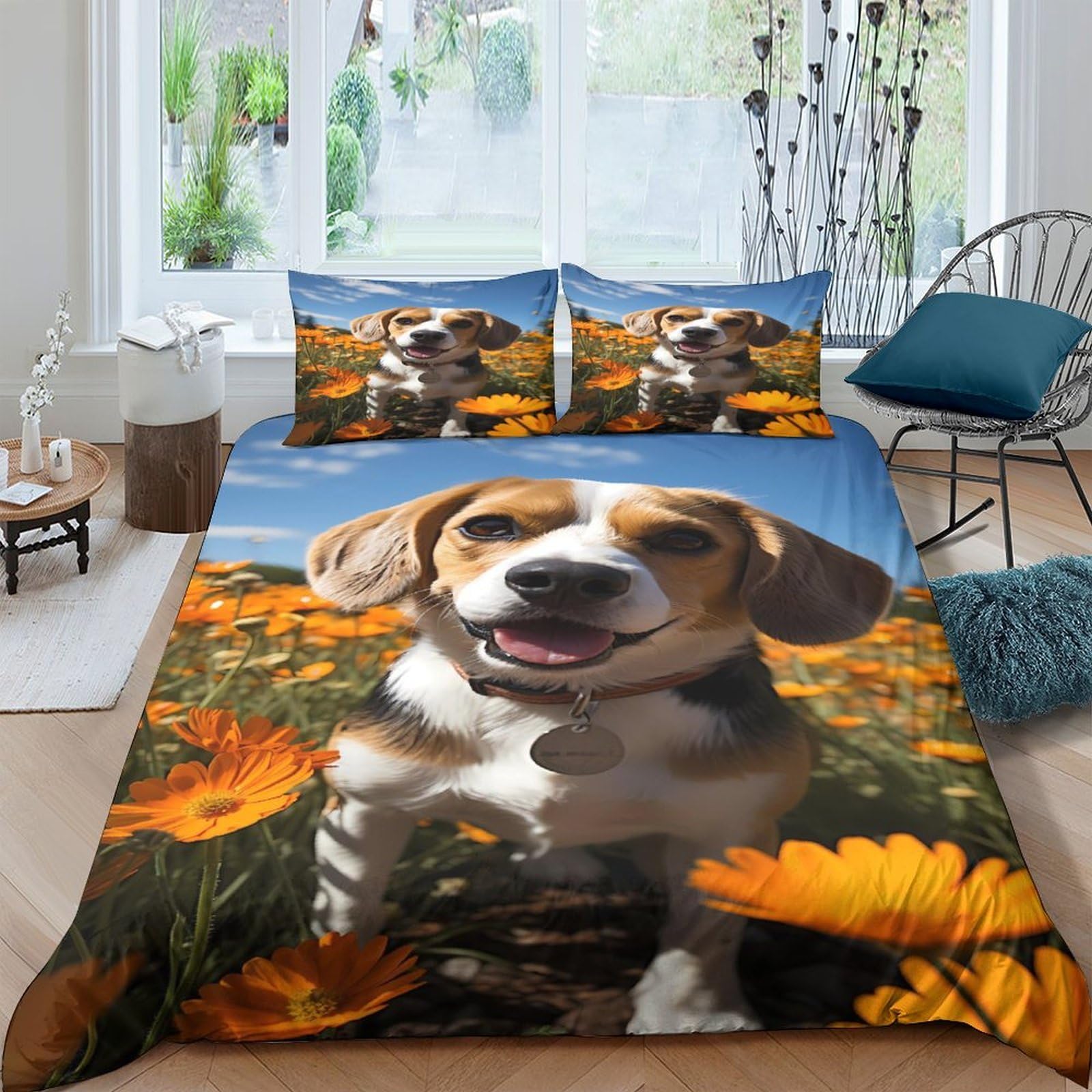 Ctjqhvkz Style-10 3D Printed Beagle Dog Flower Field Fitted Sheet Microfiber Soft Mattress Cover Anti-Slip Easy Care For Bedroom Home Decor Single（135X200cm）