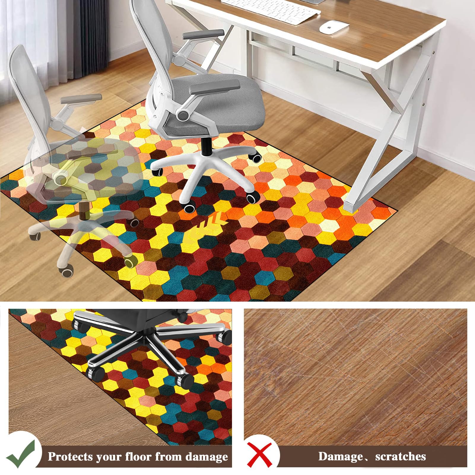 Tapis Chaise de Bureau Gaming Tapis de Sol pour Bureau Plancher de Bois