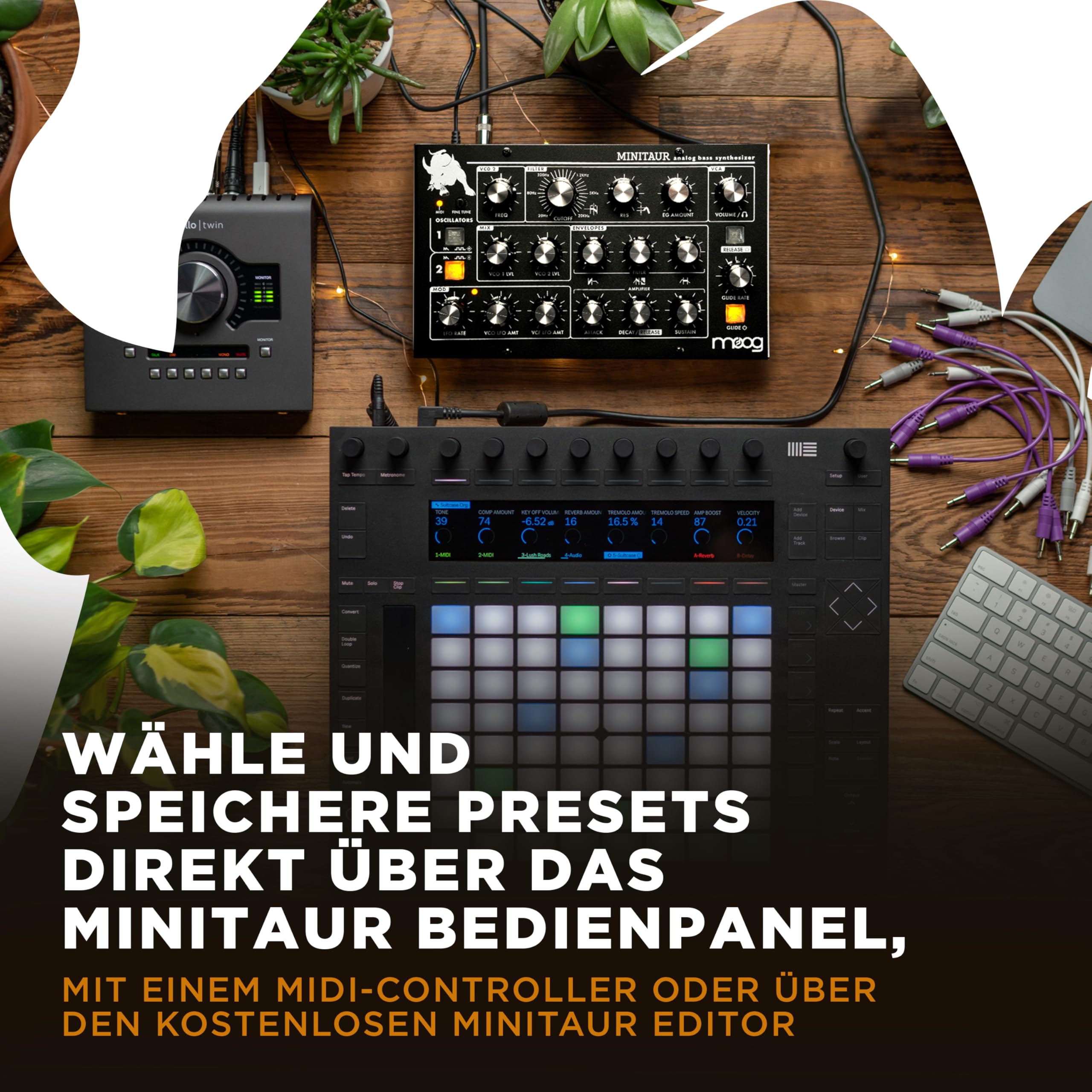 MOOG Minitaur analoger Bass-Synthesizer | Kompaktes Modul, 128 Presets, Kopfhörerverstärker und Software-Editor