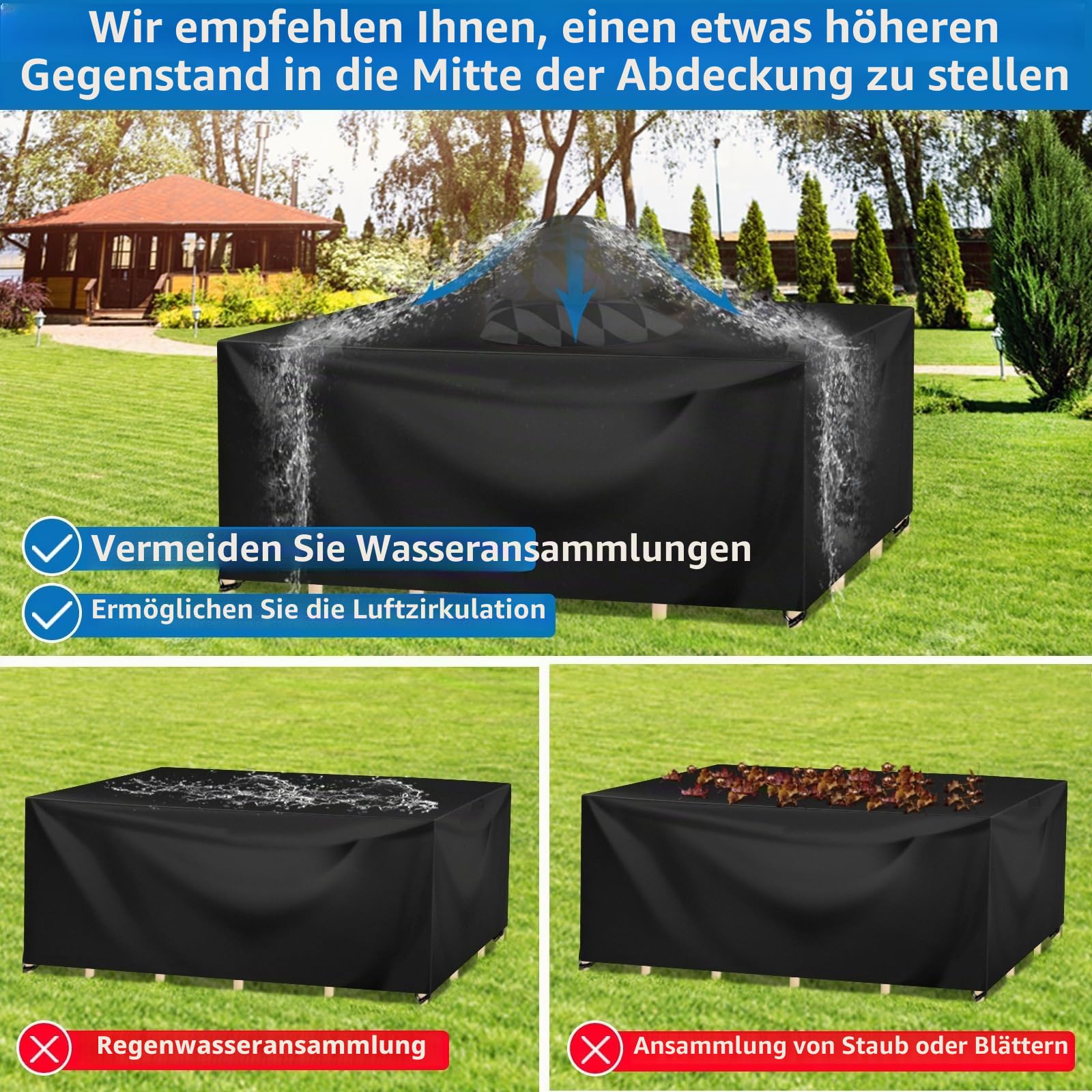 Wanocean Gartenmöbel Abdeckung, Gartentisch Schutzhülle Wasserdicht, 420D Oxford Anti-UV Reißfest Rechteckige Paletten Möbel Abdeckung (350x260x90cm)