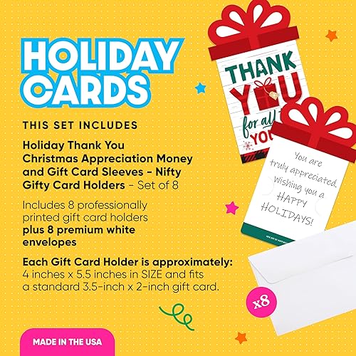 Miniatura 2 de Big Dot of Happiness Holiday Thank You - Juego de 8 fundas para tarjetas de regalo y dinero de agradecimiento de Navidad
