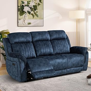 Power Reclining Sofa with Zero Gravity, Electric Reclining Couch with Adjustable Headrest, Wireless Charge, USB/Type-C Ports, 3 Seater Recliner Sofa for Living Room Blue, 3 Seater Sofa