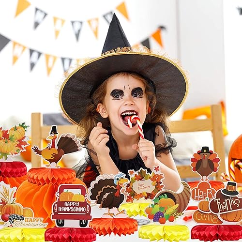 Miniatura 6 de Centro de mesa de nido de abeja de Acción de Gracias, 9 piezas, pavo, panal, calabaza, panal de abeja de Acción de Gracias, centro de mesa para