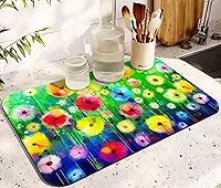 Vista 9 de Tapete de secado de platos de goma para encimera de cocina grande con diseño de limón, lavable, almohadilla de secado rápido para el hogar y café