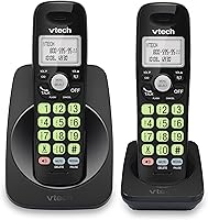 VTech VG131-21 2-Handset Cordless Phone DECT 6.0, Bluetooth Hands-Free, Full-Duplex Speakerphone, Backlit Display, Caller ID, Wall Mountable - Black