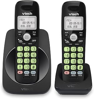 VTech VG131-21 2-Handset Cordless Phone DECT 6.0, Bluetooth Hands-Free, Full-Duplex Speakerphone, Backlit Display, Caller ID, Wall Mountable - Black