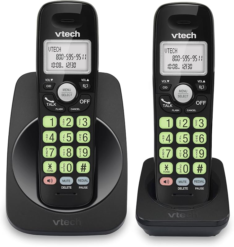 Teléfono inalámbrico de 2 auriculares VTech con DECT 6.0, parlante Full-Duplex, pantalla iluminada, teclado retroiluminado, identificador de llamadas/llamada en espera, control de volumen, audífono compatible, montaje en pared | VG131-21 (negro)