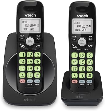 VTech Cordless Phone with DECT 6.0 2-Pack Full Dual Speakerphone Illuminated Display Backlit Keypad Caller ID/Incoming Call Volume Control Hearing Aid Ready Wall Mount | VG131-21 Black