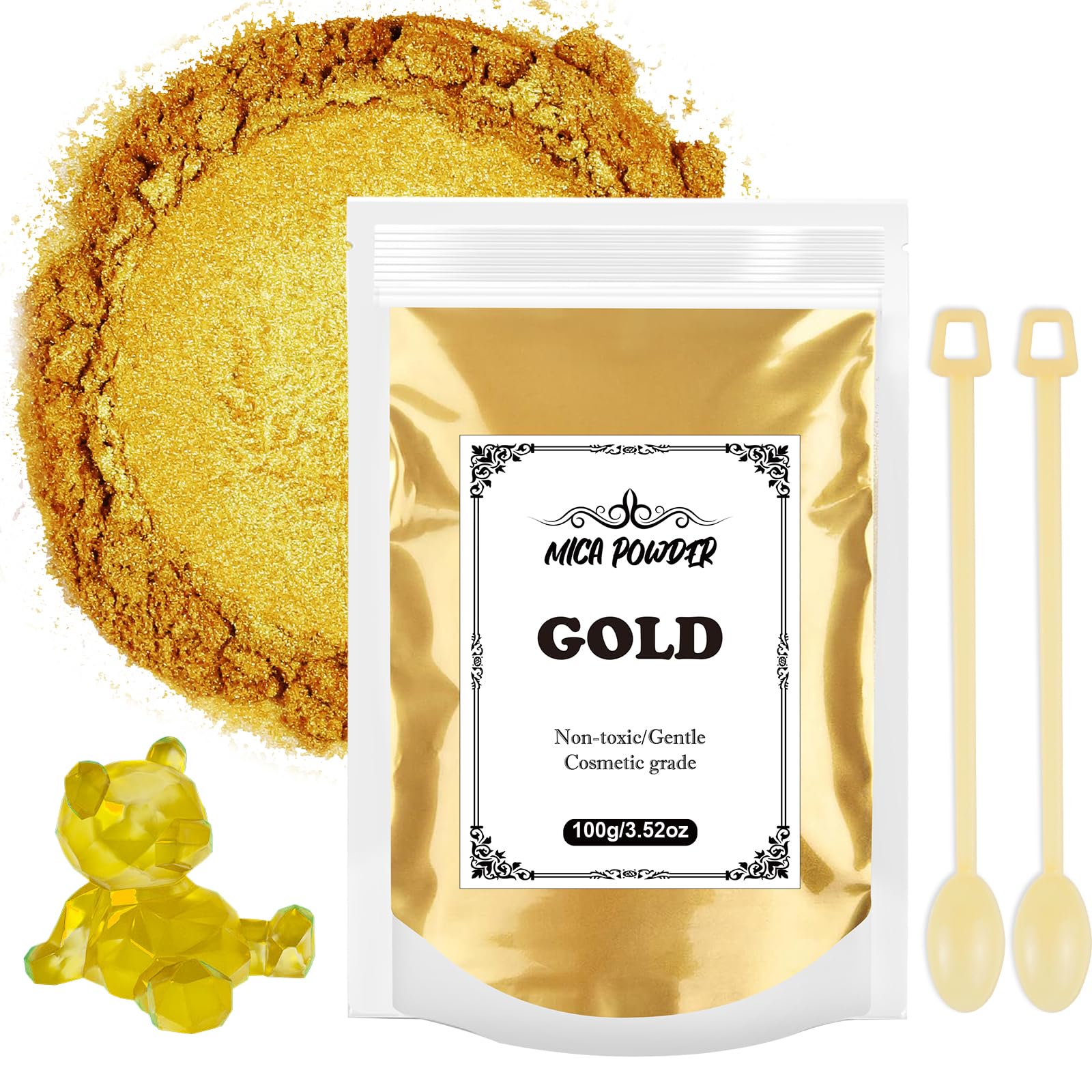 Mica Powder 100g, Epoxy Resin Pigment Powder Suitable for Soap Paint, Cosmetics, Lip Gloss, Eyeshadow, Bath Bomb, Candle, Resin Powder Paint(Gold)