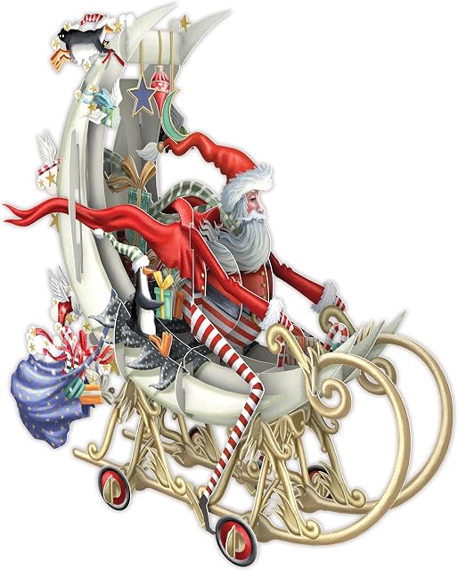 Santa's Moon Sleigh - 3D Pop Up Christmas Greeting Card, X3D027