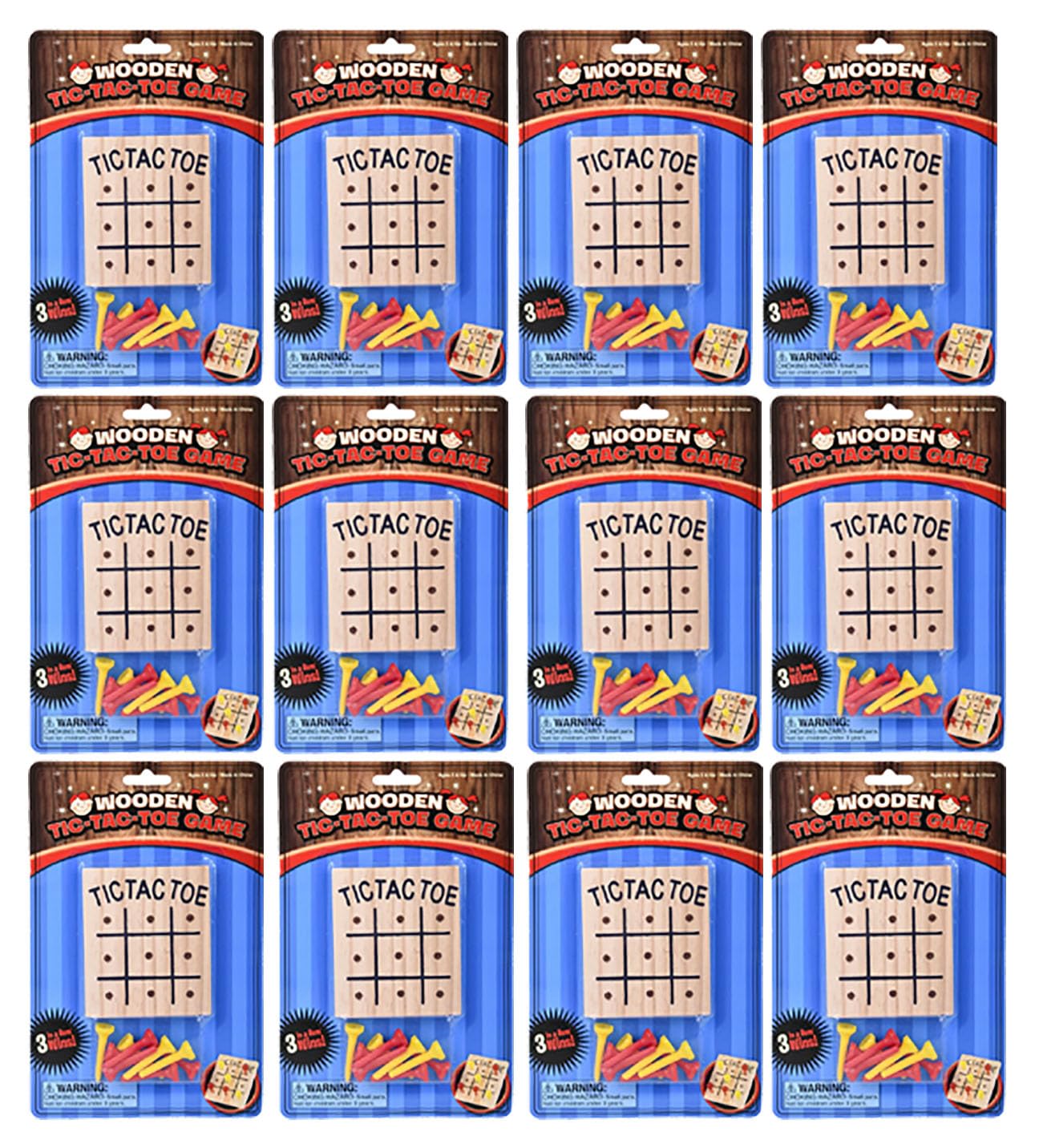 Curious Minds Busy Bags Bulk - 12 Tic Tac Toe Peg Games - Wooden Classic Game - Peg Puzzle Brain Teaser (1 Dozen)