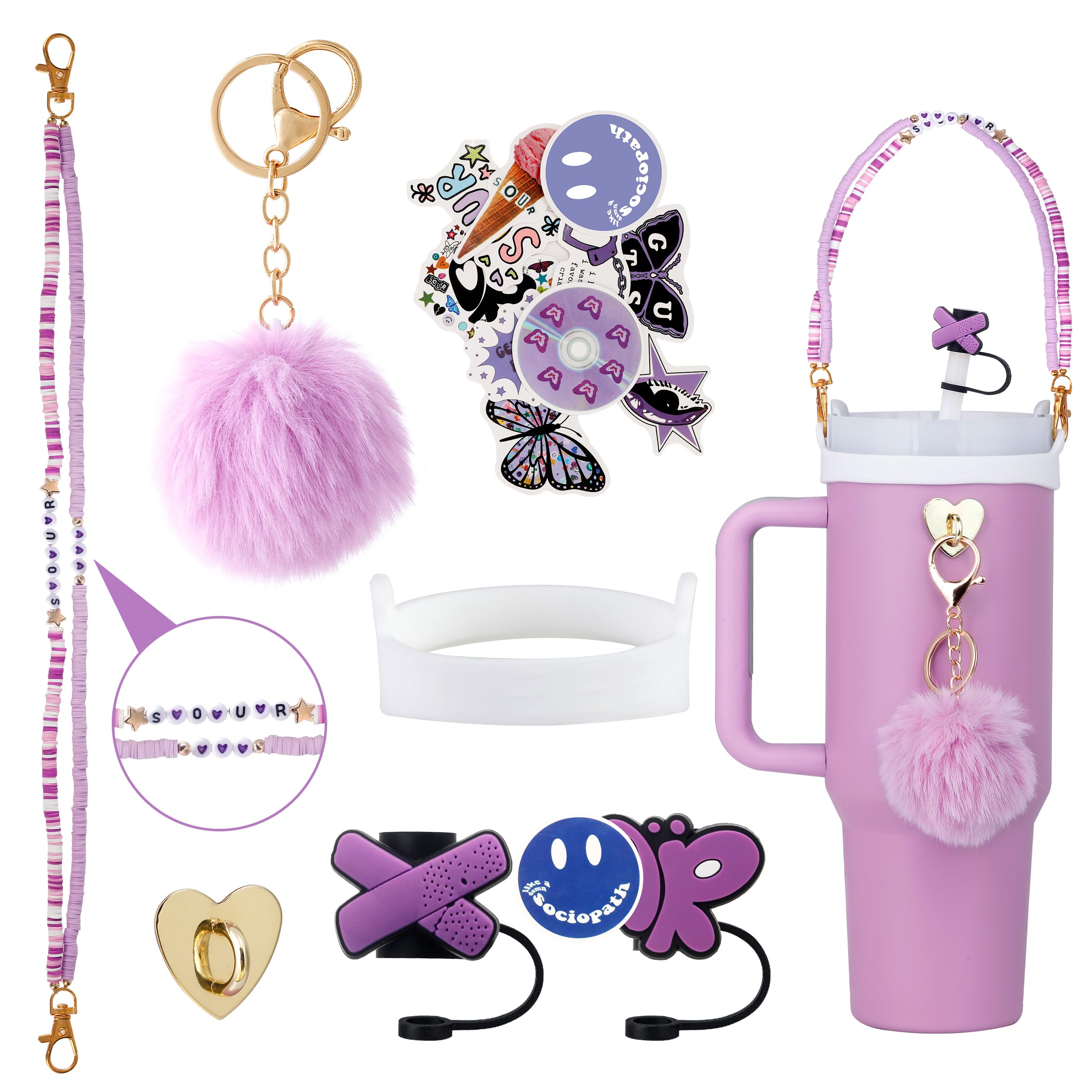 Kit D'Accessoires Stanley Cup - Sangle De Poignée Et Bottes En Silicone Avec Couvercle De Paille - Pour Bouteilles 800 Ml Et 1100 Ml