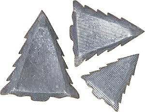 Creative Co-Op Decorative Ribbed Galvanized Metal Tree Gold Rims (Set of 3 Sizes) Trays, Silver