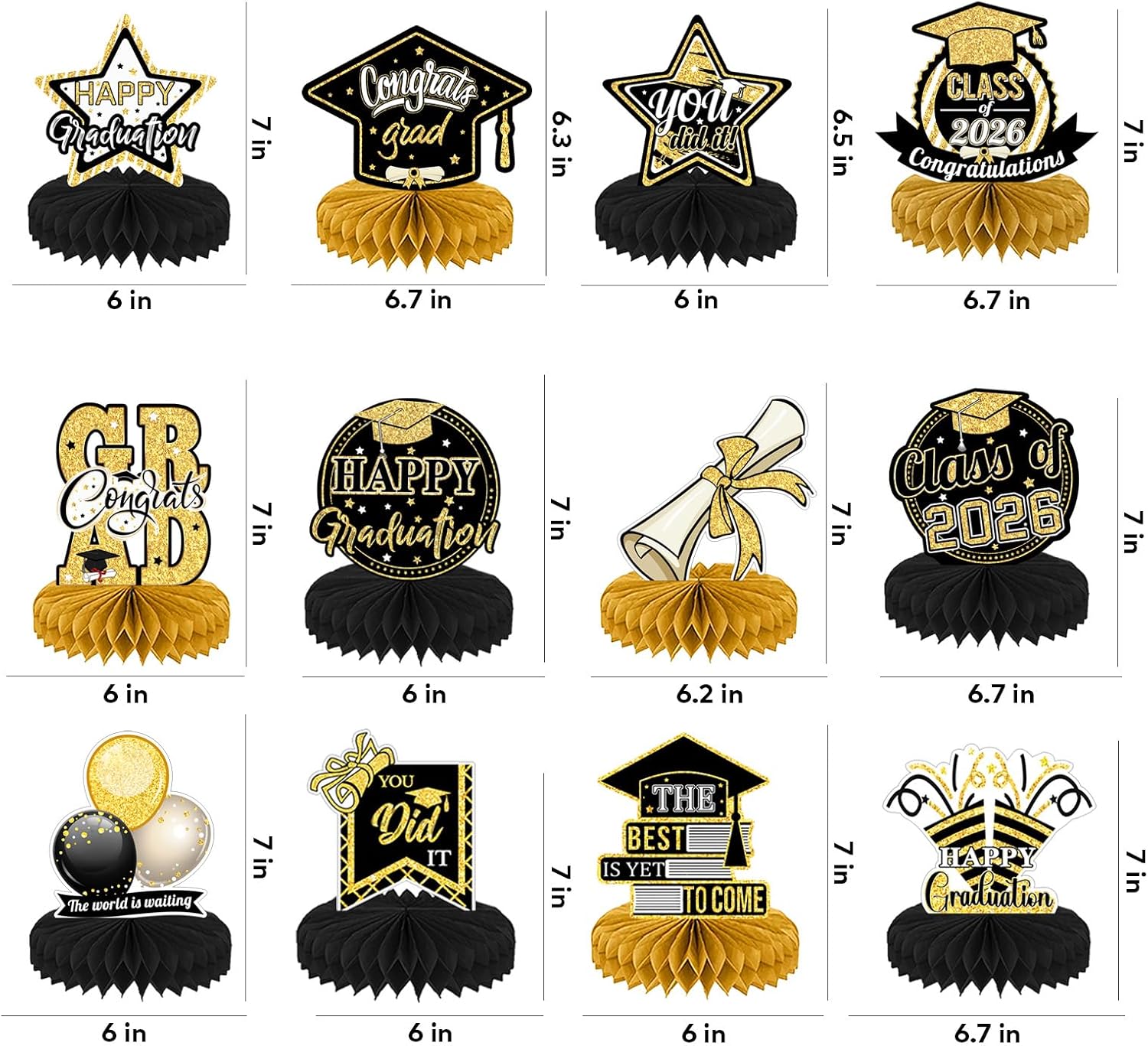 12 Pcs Graduation Centerpieces for Tables 2026, Graduation Decorations Class of 2026, Graduation Party Centerpiece Table Decorations, Graduation Party Decorations 2026, Graduation Party Supplies(Gold)