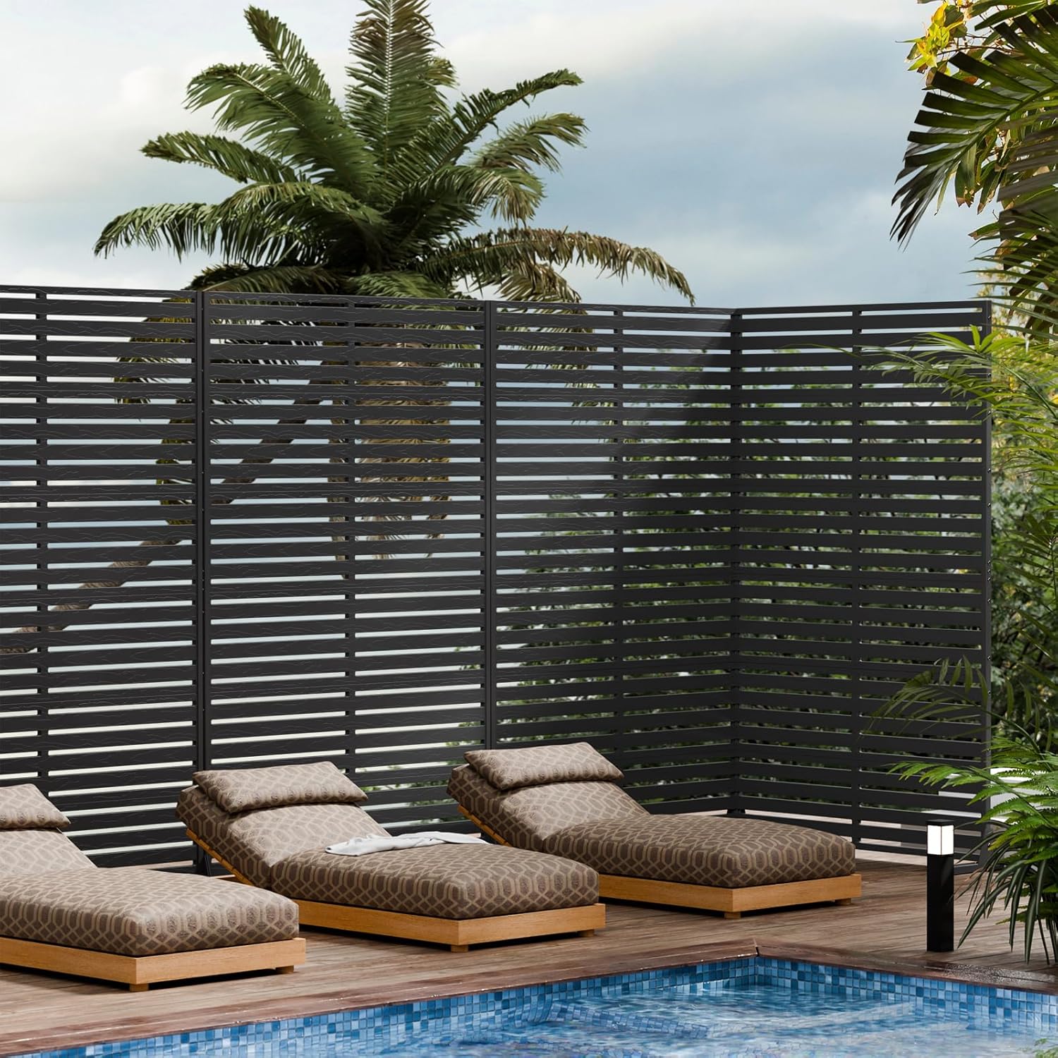 Outdoor Privacy Screen 72" H×47" W HDPE Freestanding Decorative Privacy Panel Fence with Stand 6 Panel, Air Conditioner Fence Panels, Privacy Screen for Patio Backyard,Balcony, Pool