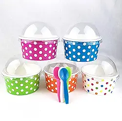 Copos de sorvete de papel do mundo com tampas de cúpula, sem furo e colheres de plástico, bolinhas 118 ml, conjunto com 25, MIX, 6OZ