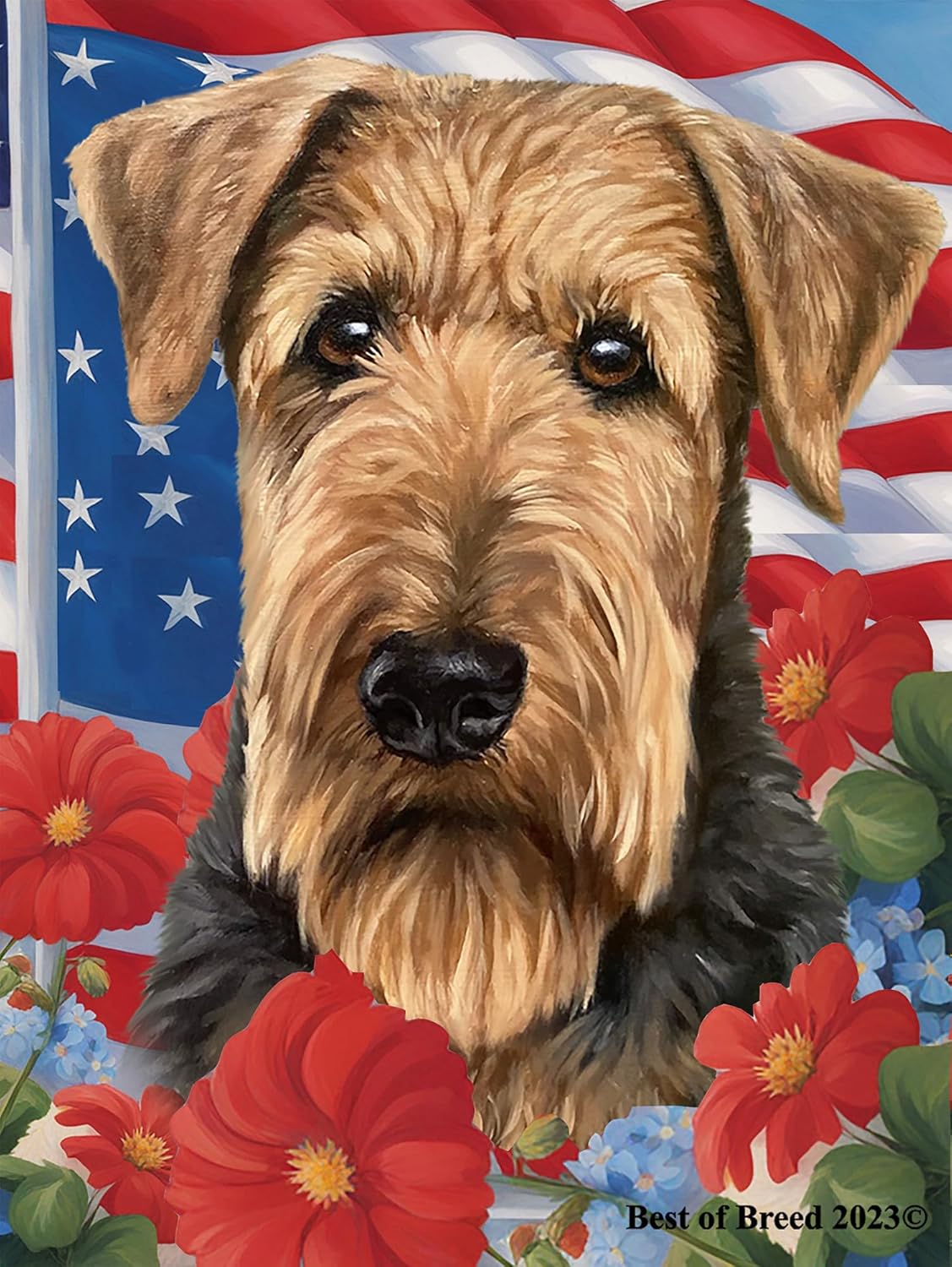 Airedale - Best of Breed All-American Patriotic I House Flag