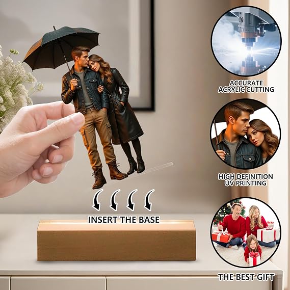 SosnSusn Personalized Couple Figurine Acrylic Desk Ornament, Cartoon Style Figure Desktop Decor Plaque Home Decor Gifts for Wedding, Family, Anniversary, Christmas, Birthday for Bike Riders Men