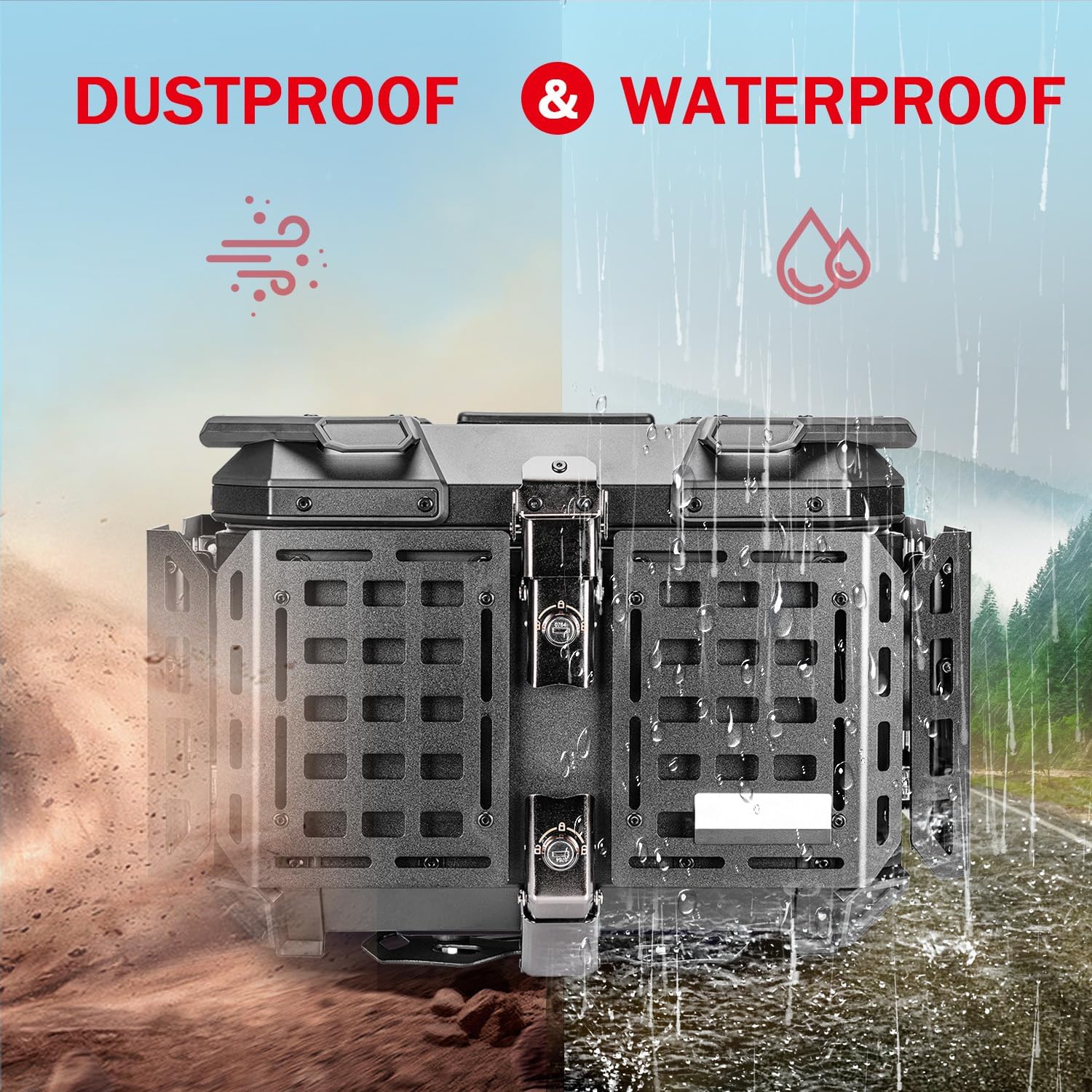 Motorcycle Top Case Universal Aluminum Motorbike Tail Box with Leather Lining 45L Waterproof Detachable Trunk Tour Pack w/Lock, Titanium w/Orange