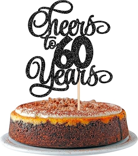1 pieza de decoración para pastel de 60 años con purpurina para pastel de 60 años con purpurina para 60 cumpleaños, 60 años, decoración de fiesta de