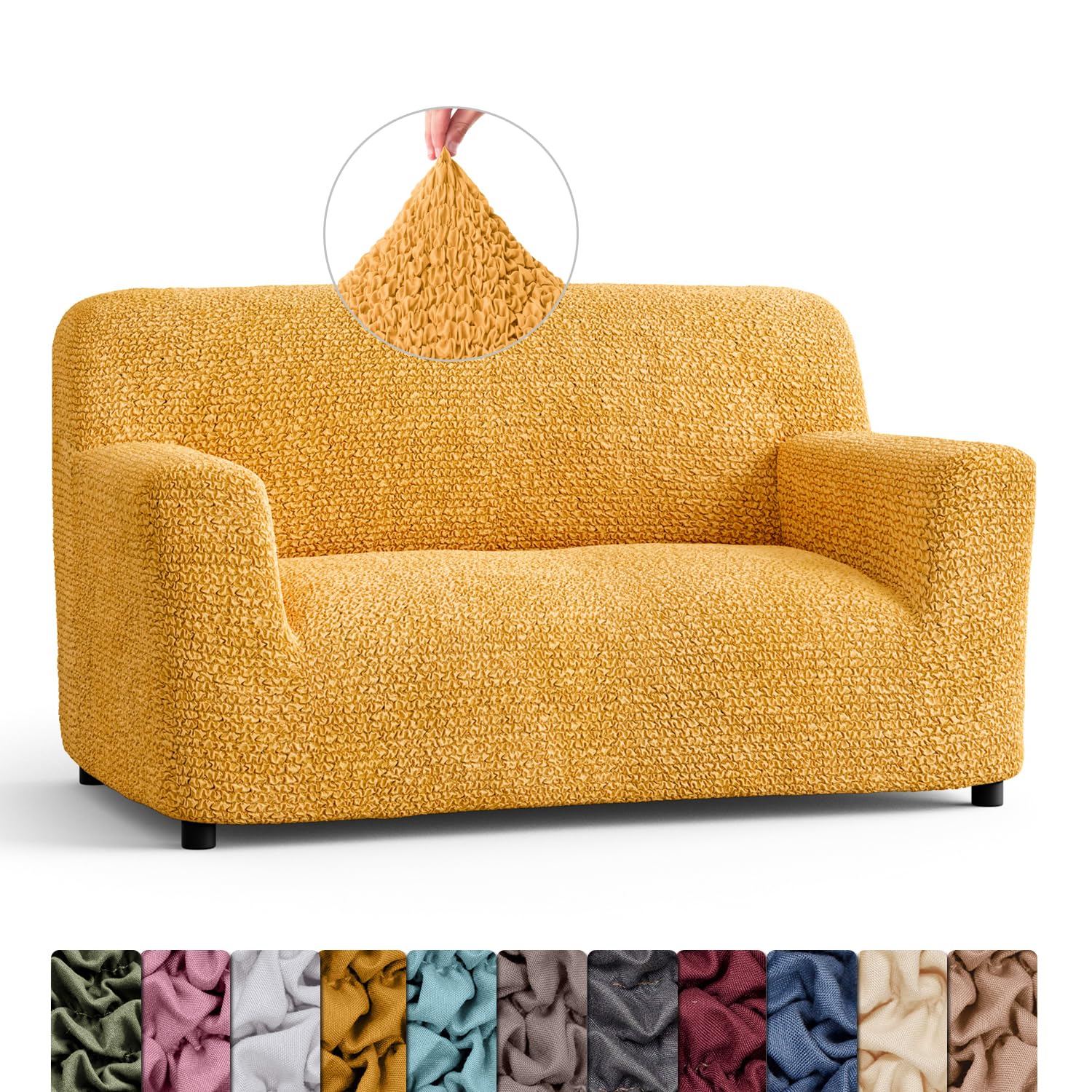 Menotti Mango 2 Seater Couch Cover - Loveseat Slipcovers - Soft Polyester Fabric Settee Sofa Cover - Stretch Elastic Stylish Furniture Protector For Pets - Sofa Cover - Microfibra - (2 Seater)