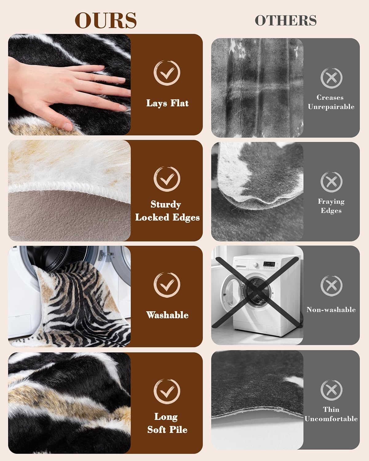 Zebra Print Rug for Living Room, Faux Fur Zebra Hide 5.2x7 Feet Animal Skin Rug for Bedroom Nursery Black and White