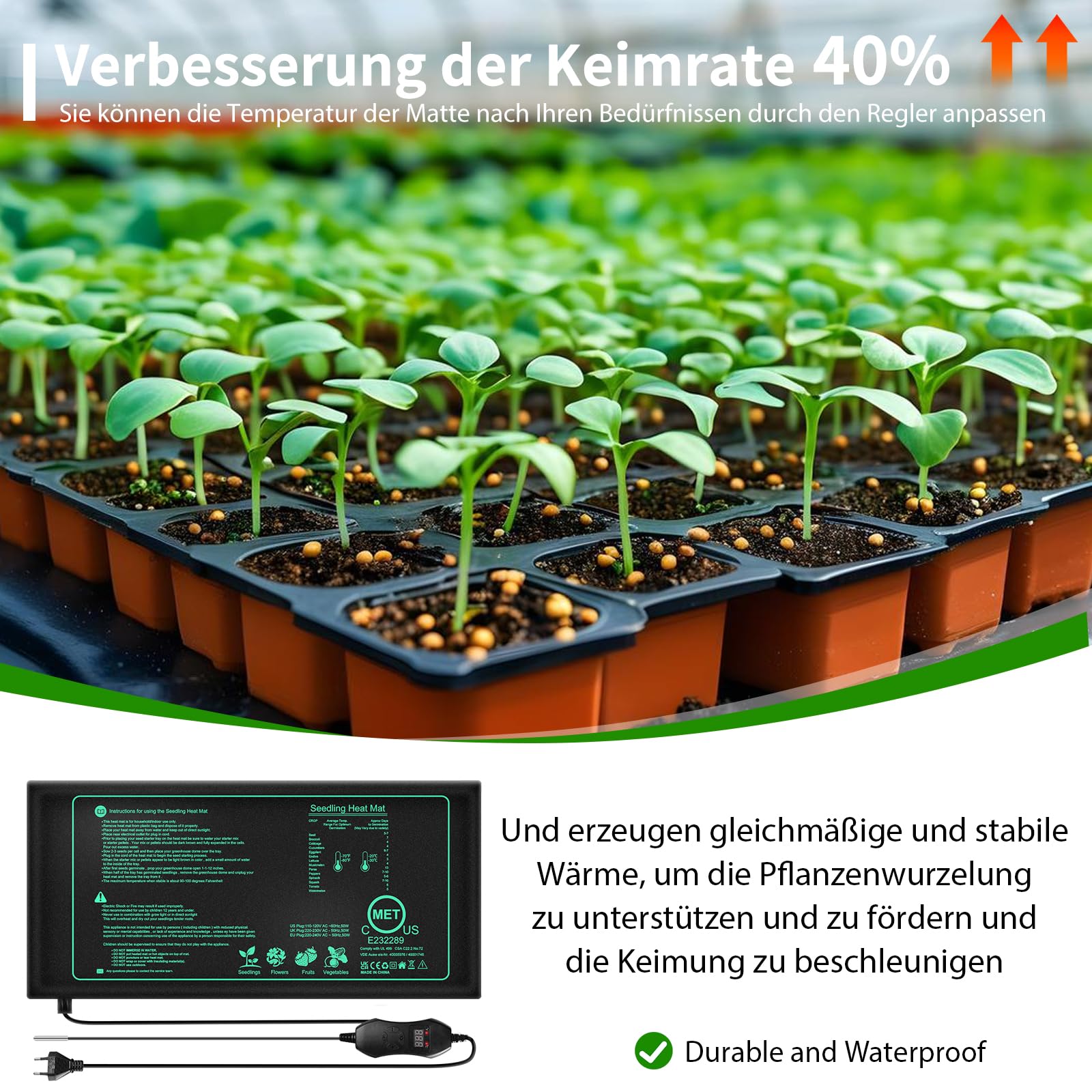 HOSPAOP Tapis Chauffant pour Plantes avec Thermostat, Serre chauffante intérieure Mini 25 x 52,5 cm, pour semis, Animaux domestiques et terrariums de Reptiles, 50 Watts
