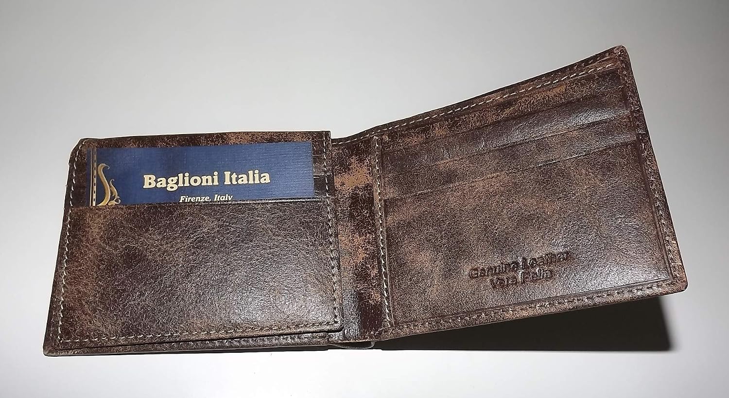 Baglioni Italia Men's Vintage Aviator Leather Bifold Passcase Wallet Brown