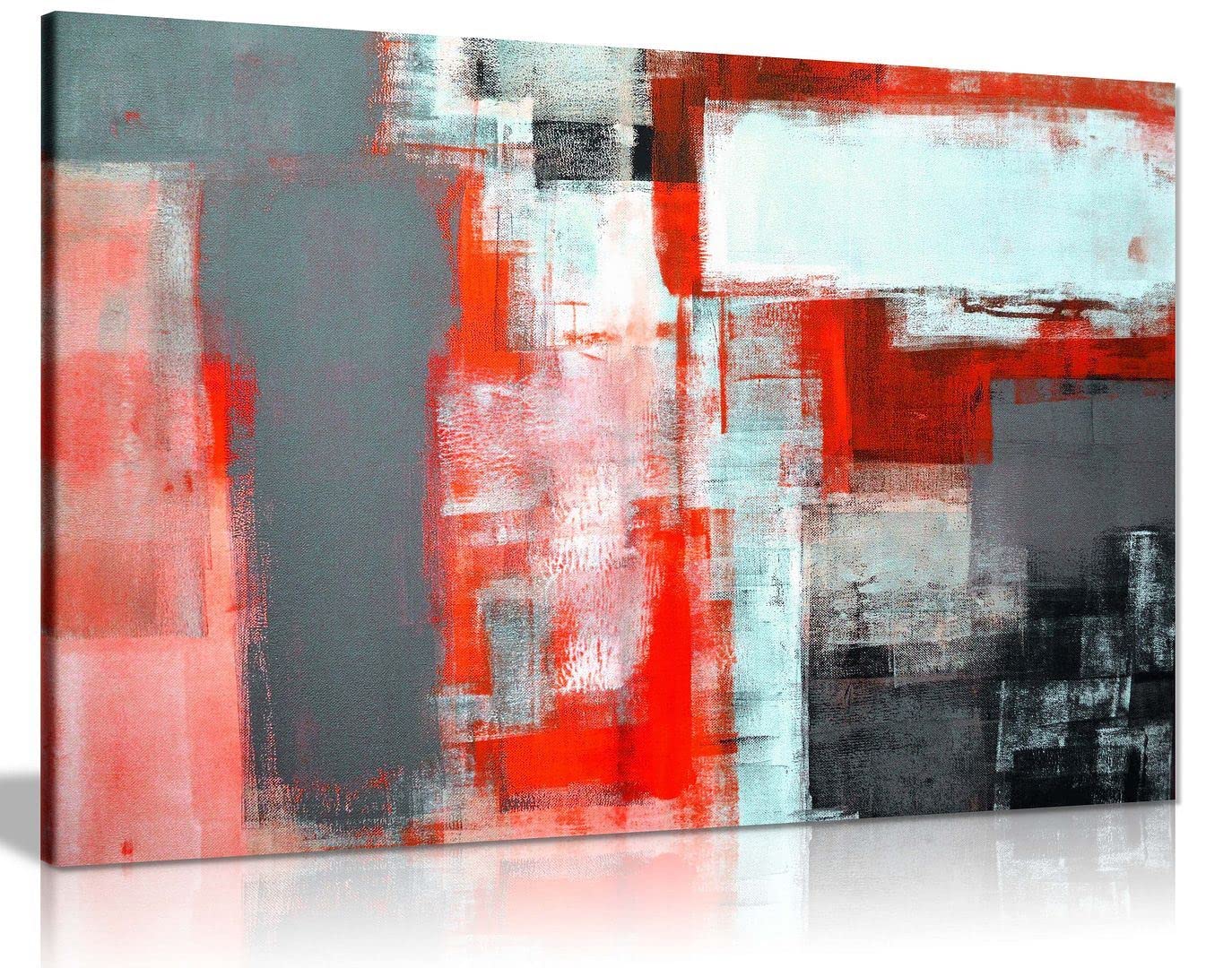 Panther Print Red Office Art Grey And Abstract Art Painting Canvas Wall Art Picture Print Home Decor 91X61cm (36X24in)