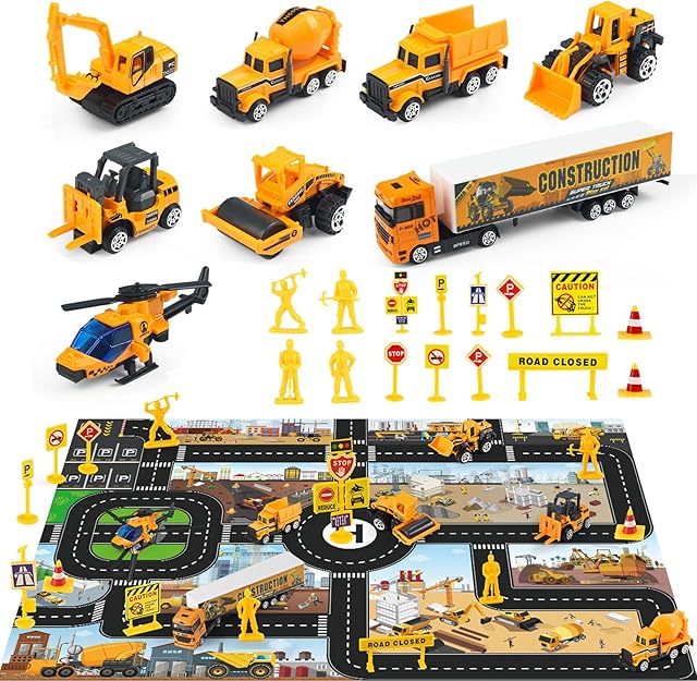 Coolplay Toy Car Set for Kids, Construction Vehicles Set Construction Toys Forklift, Bulldozer, Excavator, Mixer, Dump Truck Toys for Boys 3 Years Old