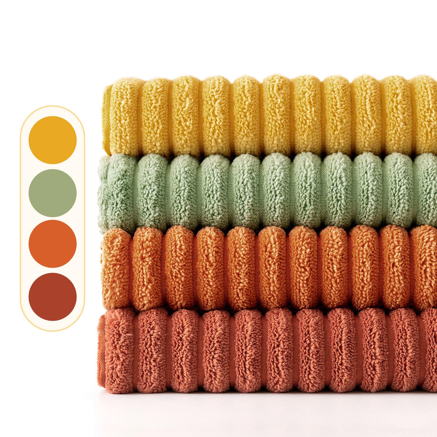 EMEMA Kussensloop ribfluweel, set van 4 patchwork kussenhoezen, 40 x 40 cm, sierkussensloop, corduroy, decoratieve kussens voor bank, stoel, thuis, slaapkamer, bruin-groen, serie
