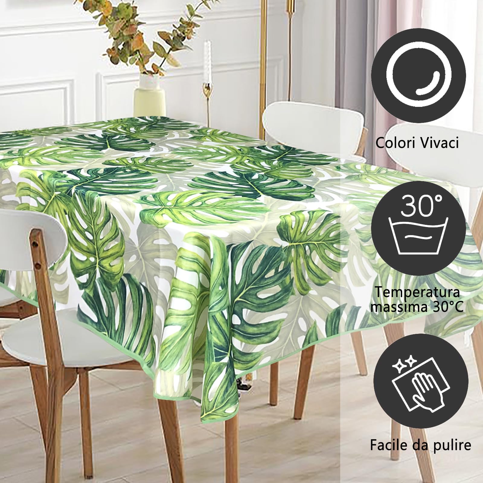 Tovaglia rettangolare stampata impermeabile, stampa ad alta definizione, elegante e resistente，Omaggio 2 Pezzi Pinze Ferma Tovaglia (140_x_240_cm, Foglia)