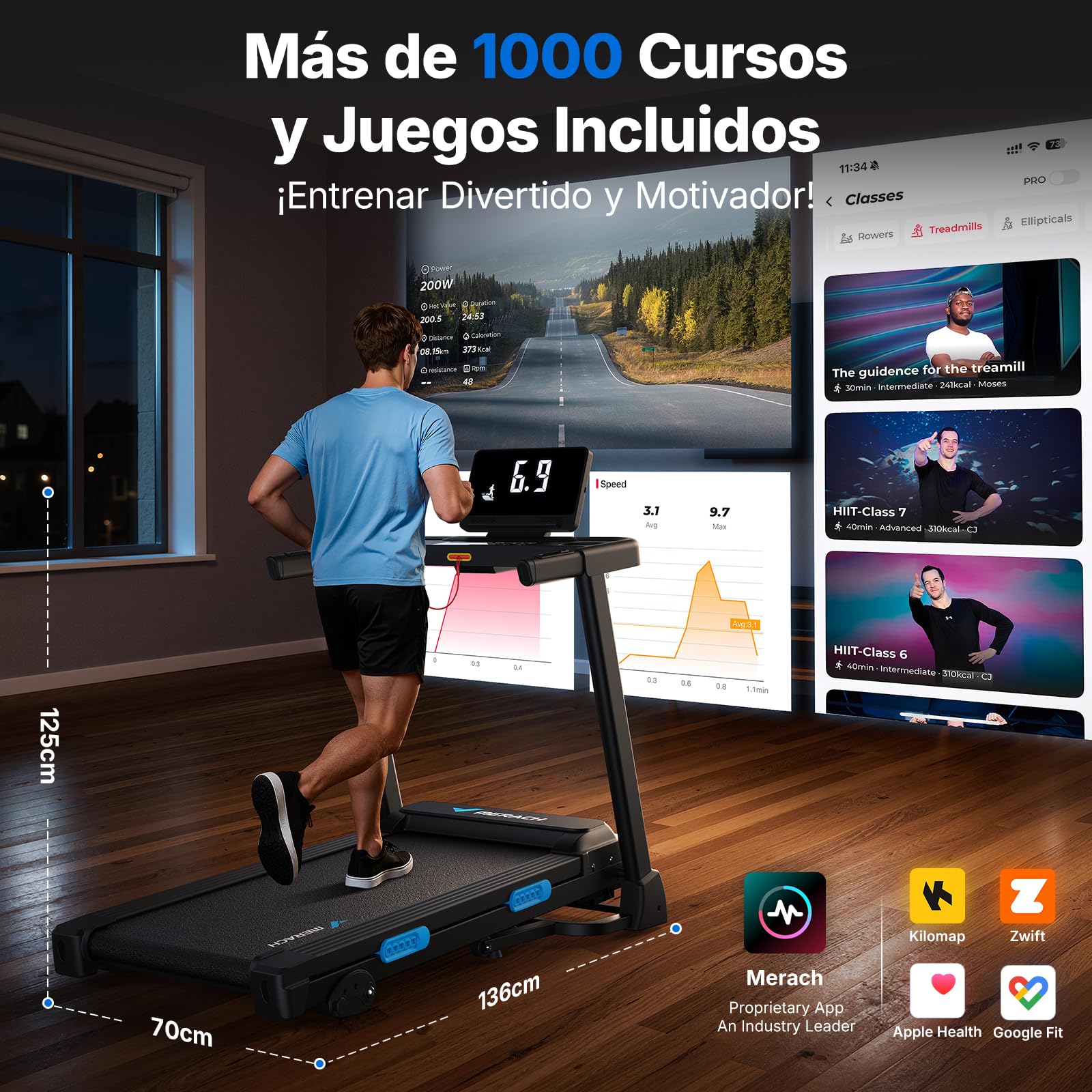 MERACH Cinta de Correr Plegable, 15% Cinta de Correr con Inclinación, 0.8-12km/H Caminadora Electrica para Casa, 2.5HP Walking Pad, Cinta de Andar para Plegable Casa y Oficina, App, Pantalla LED