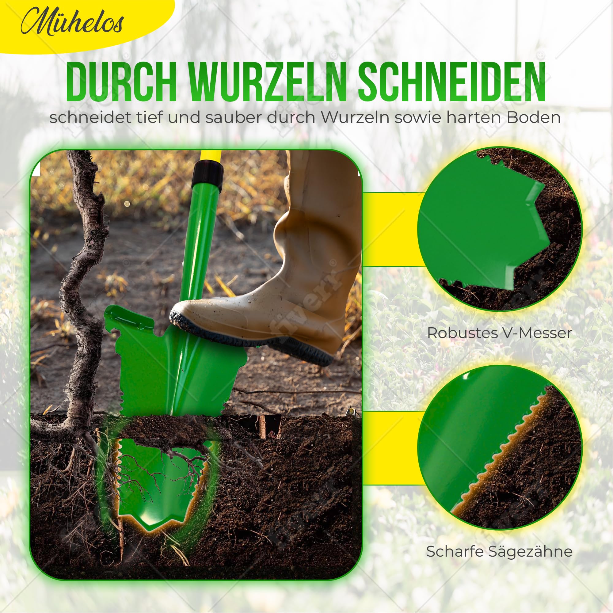 Xforst Vanga da Giardino SZ3 – Vanga con Sega per Radici 114 cm – Lama in Acciaio al Carbonio 25×35 cm – Manico in Fibra di Vetro Giallo con Impugnatura Ergonomica – Attrezzo da Giardinaggio e Outdoor