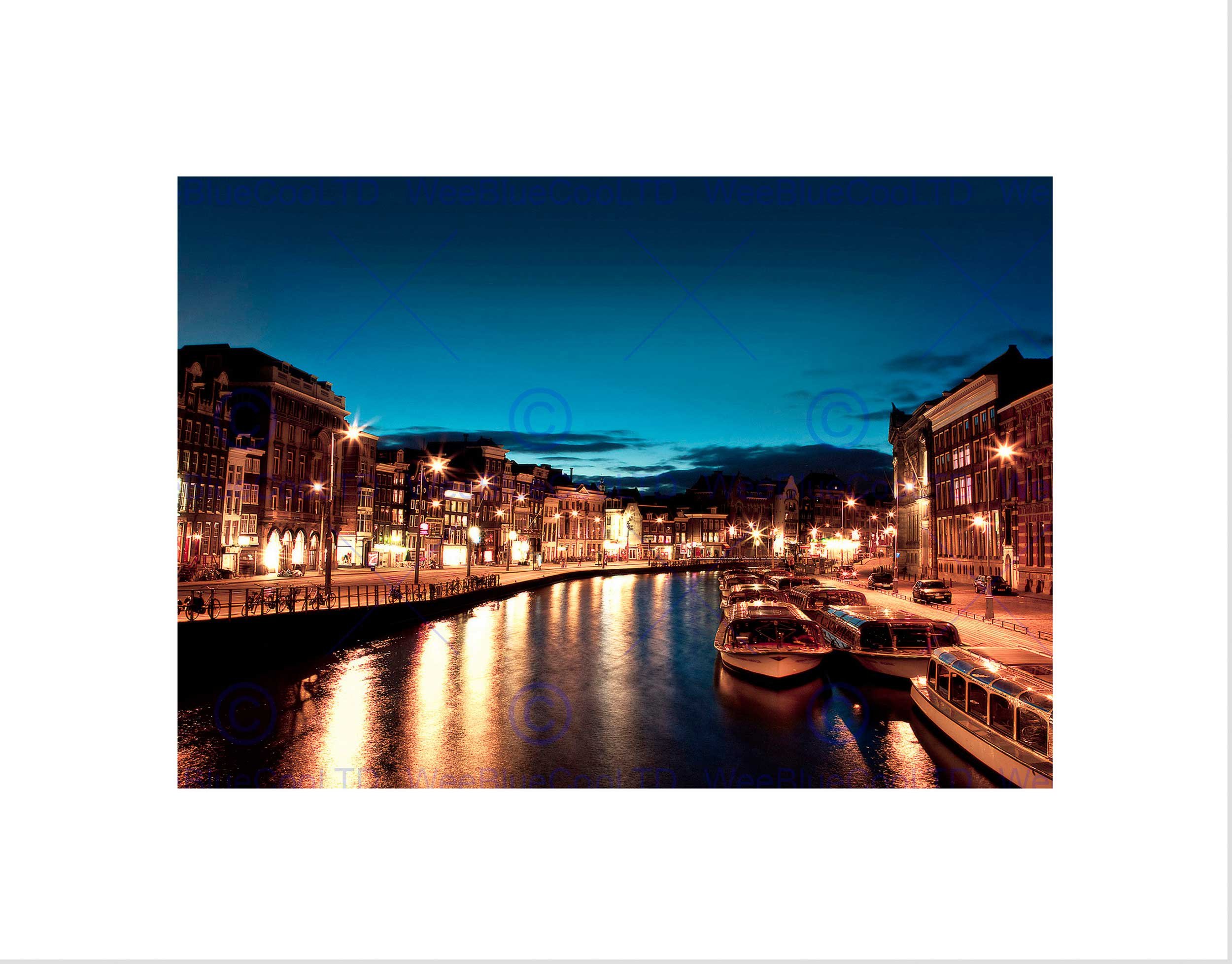 Wee Blue Coo Amsterdam Channels Night Lights Boat Picture Wall Art Print