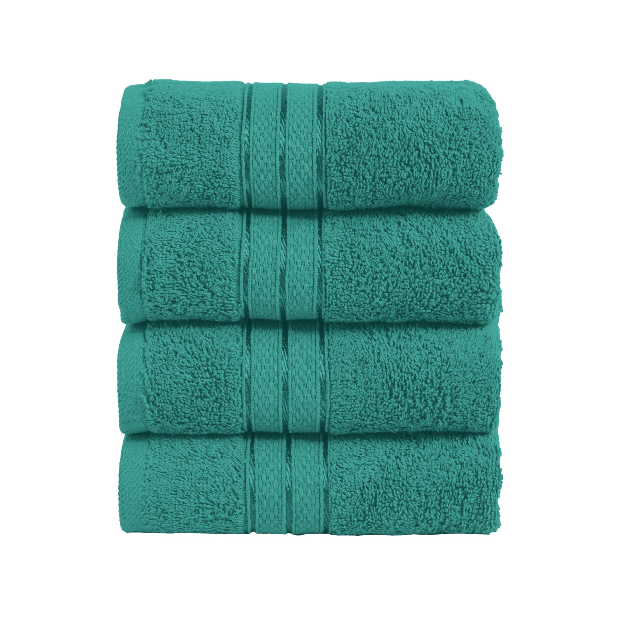 Elegant Comfort Three Line Popcorn Towel Set for Bathroom 16 x 28 inches, Premium Hotel Quality 4-Pack Hand Towels, 100% Turkish Cotton, Soft and Durable, Quick Dry and Highly Absorbent, Teal Blue