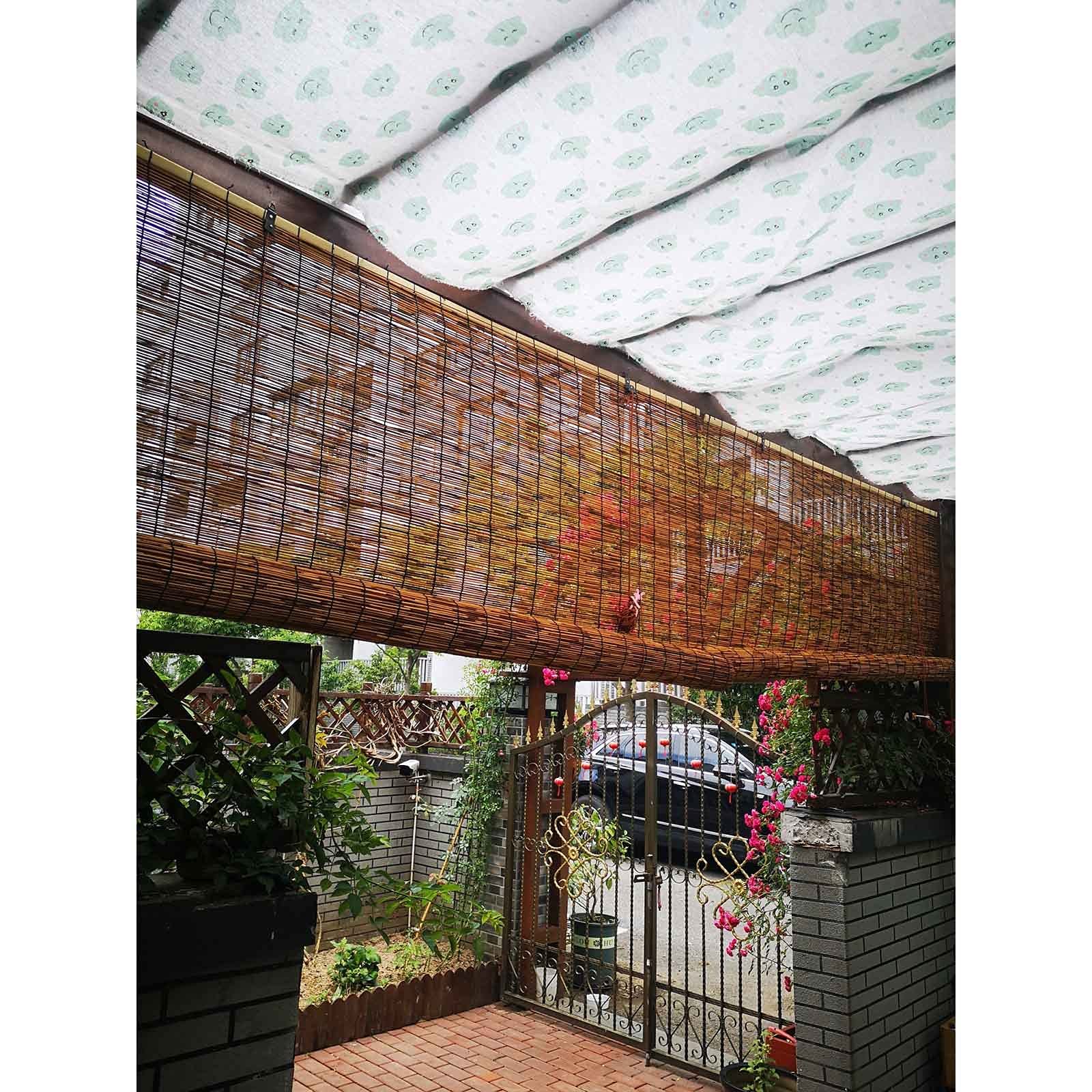 Karbonizowana naturalna zasłona trzcinowa, bambusowe rolety z podnośnikami, balkon, taras, pergola, zasłona przeciwsłoneczna ze słomy, do użytku na zewnątrz zwijane, konfigurowalne, szer. x wys. 110 x 120 cm