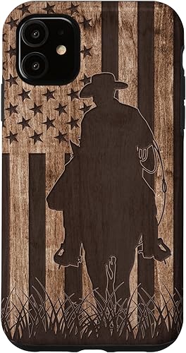 Vista 7 de Funda de regalo para iPhone 14 Cowboy Rodeo Horse Wood Patriotic American Flag Cowboys