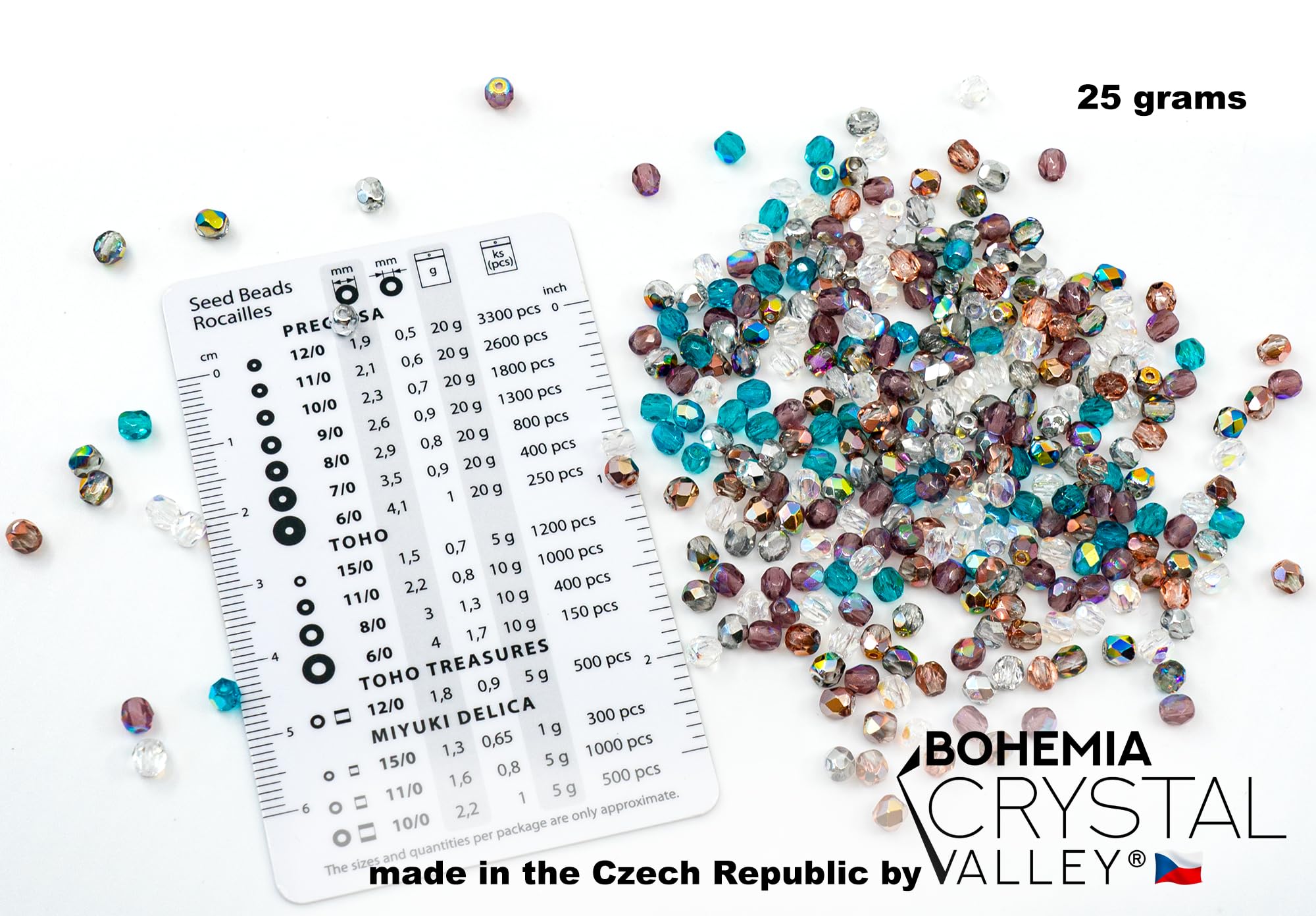 0.88oz (Approx. 300 pcs) Faceted Fire Polished Round Glass Beads 4mm (0.16in), Czech Republic Bohemian Glass Transparent Mix - Image 2